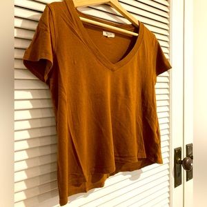 Madewell Relaxed Cotton V-neck Crop Tee Size XS in Camel/Coffee/Brown